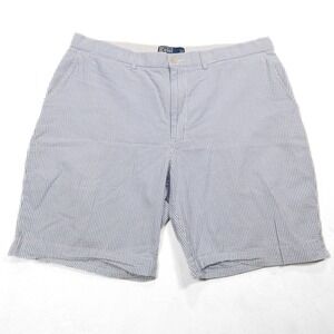 POLO RALPH LAUREN Men's 38 Blue White Striped Seersucker Straight Leg Shorts